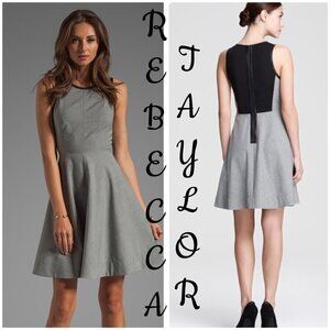 Rebecca Taylor Gray Fit & Flare Wool Dress with Leather Trim Size 6